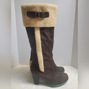 Naturalizer Brown and Cream Heeled Boots